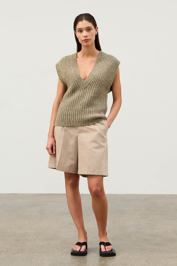 Olive Merino Wool Blend Rib Knit Vest