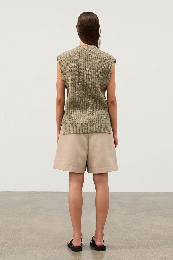 Olive Merino Wool Blend Rib Knit Vest