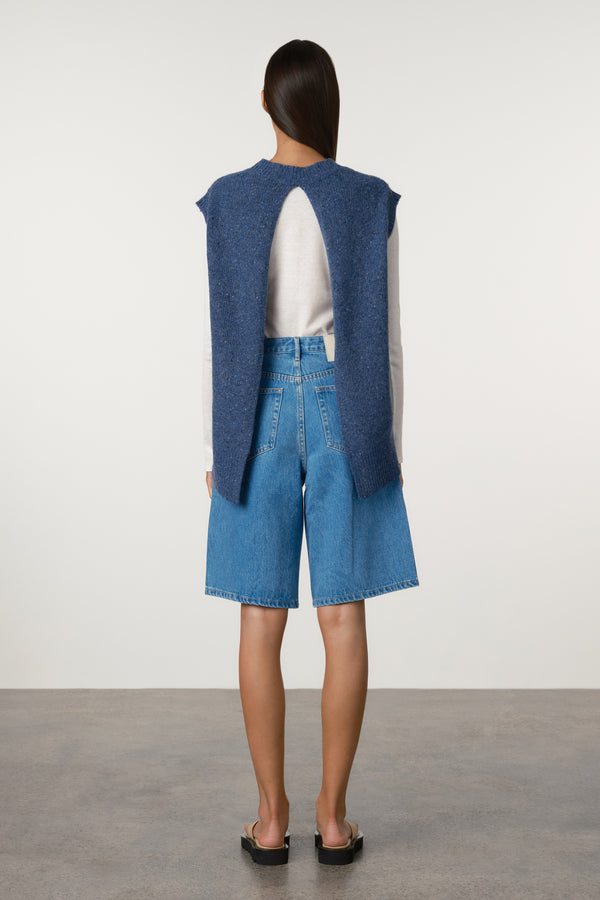 Indigo Blue Merino Wool Blend Knit Vest