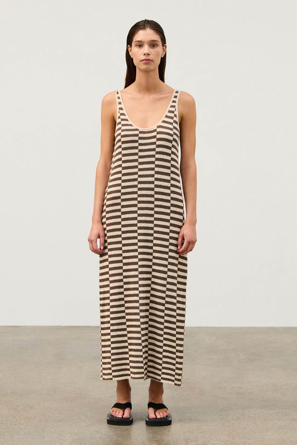 Cocoa Grid Textured Knit Dress