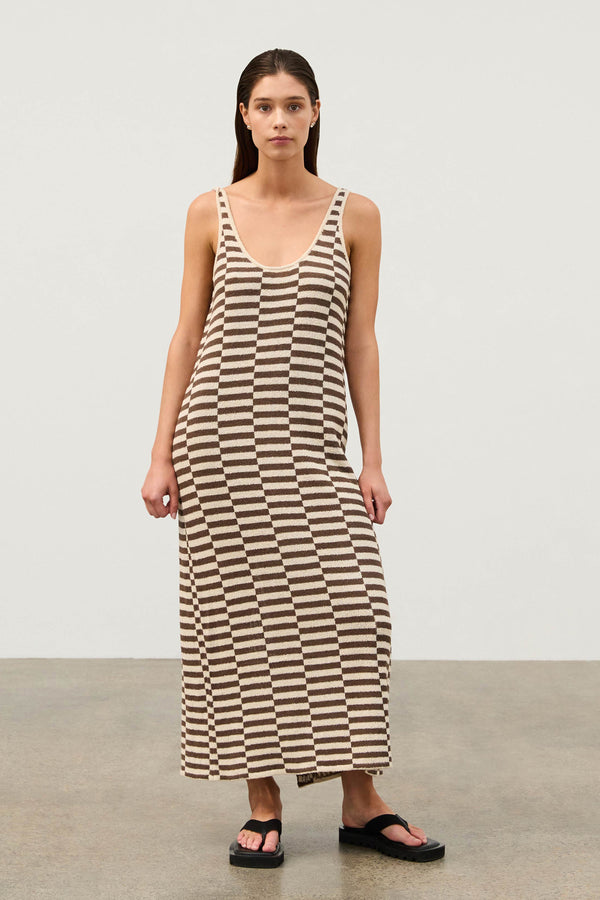 Cocoa Grid Textured Knit Dress
