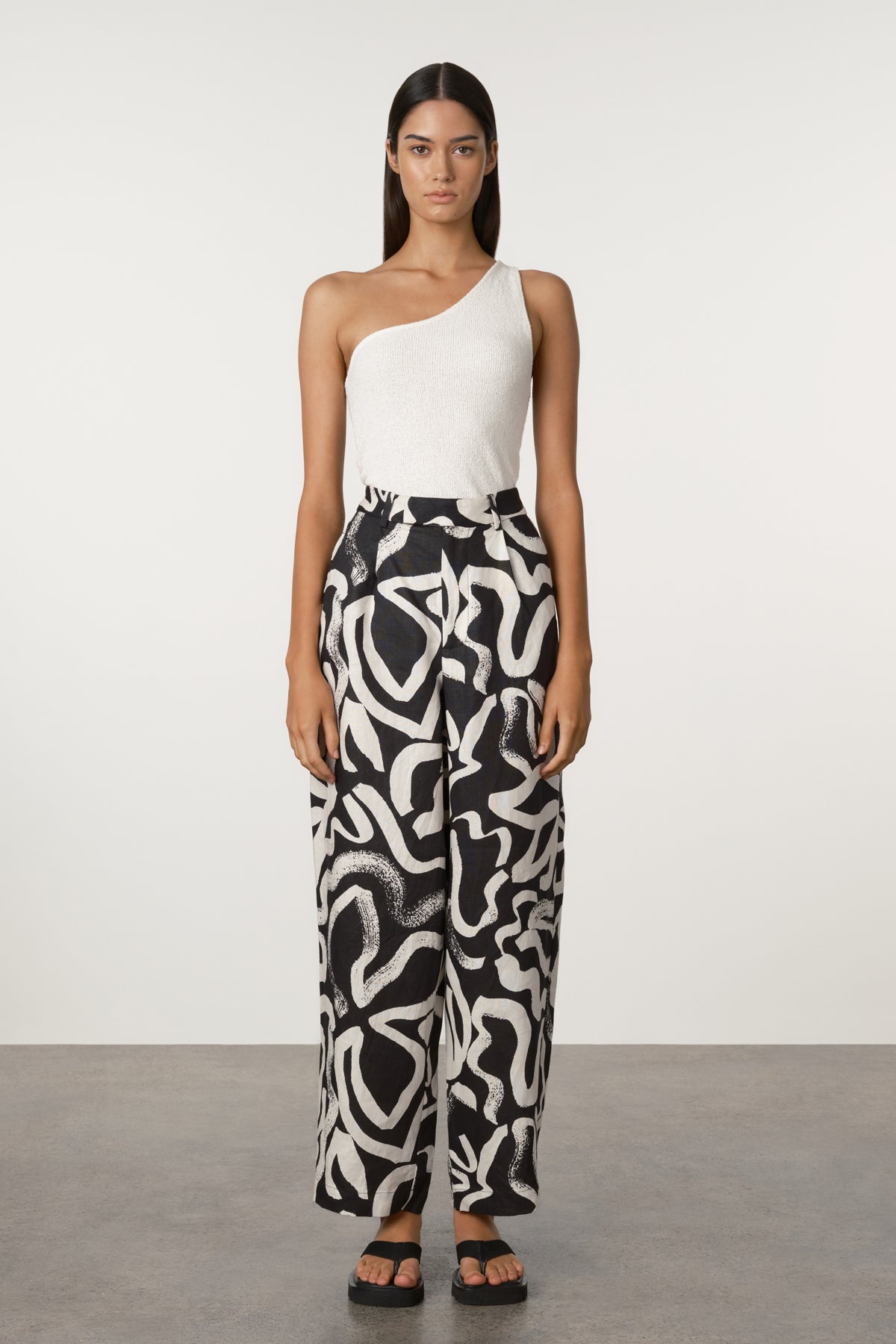 Paint Flower Linen Wide Leg Pant