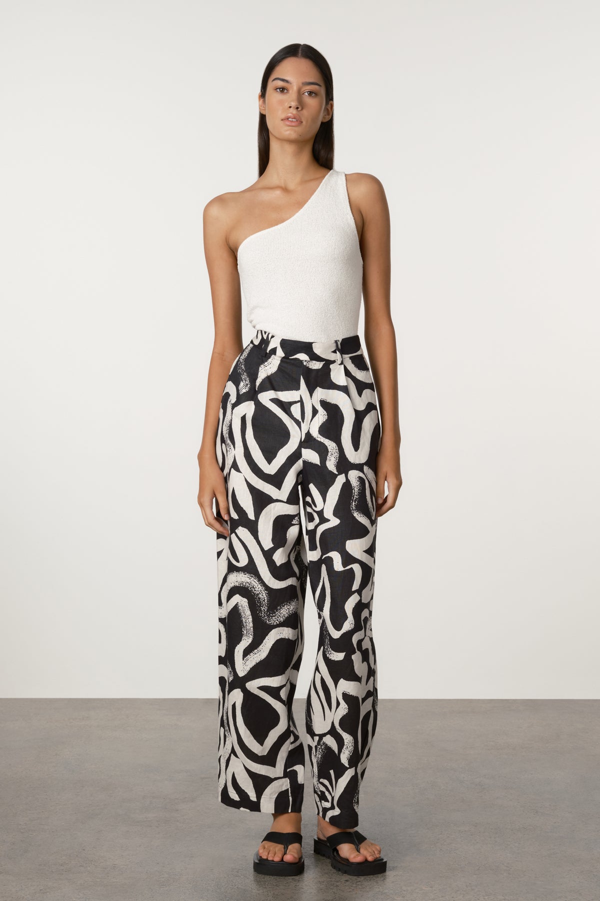 Paint Flower Linen Wide Leg Pant