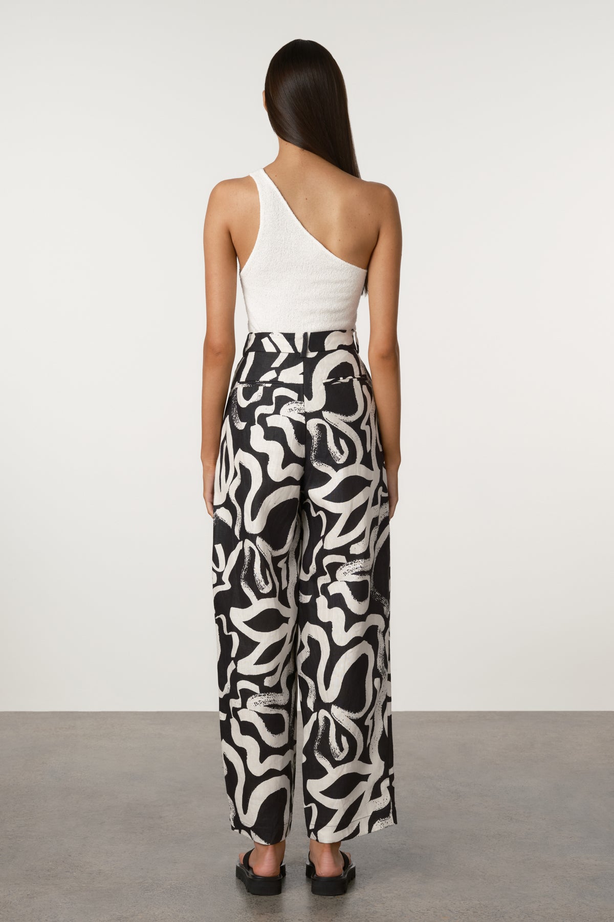 Paint Flower Linen Wide Leg Pant