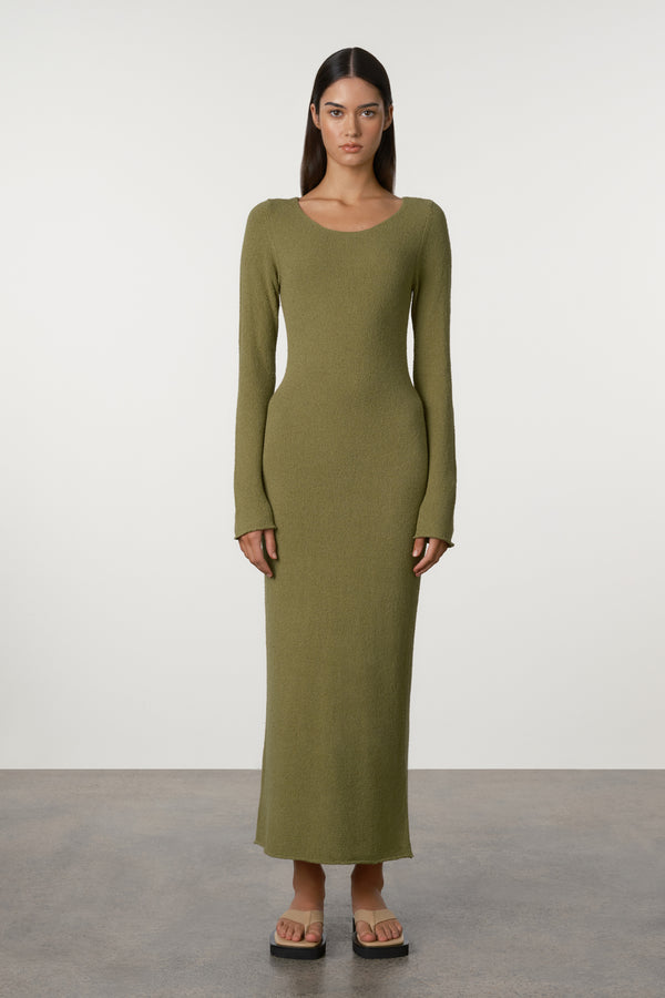olive knitted dress Simone Dark Olive Sweater Maxi Dress