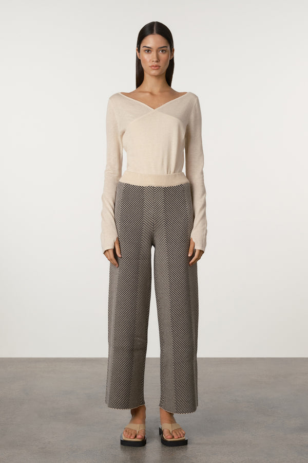 Black Herringbone Knit Pant