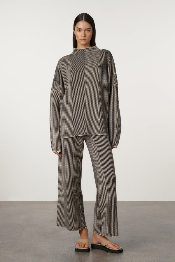 Black Herringbone Knit Jumper