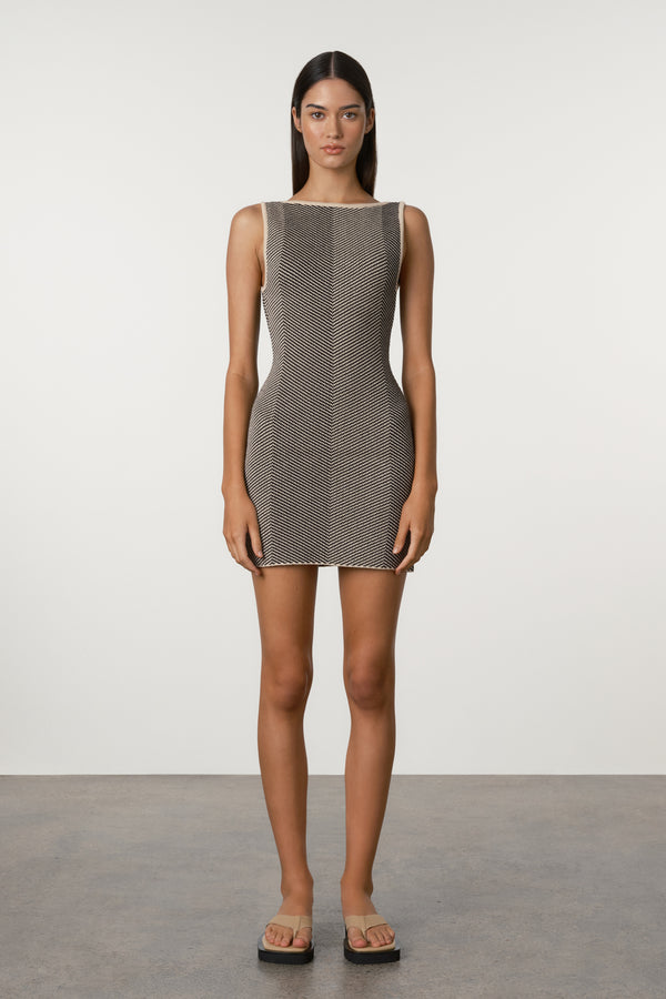 Black Herringbone Knit Mini Dress