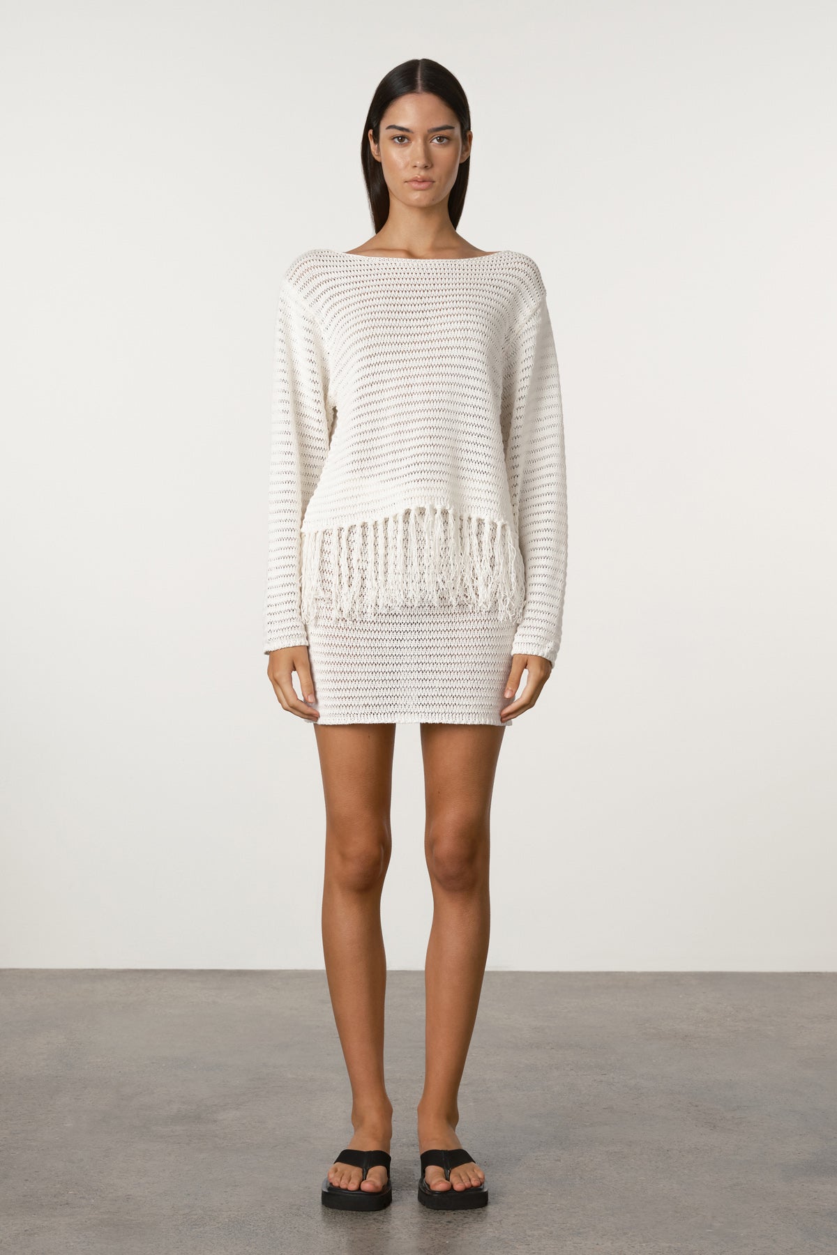 Crochet Knit Mini Skirt - White