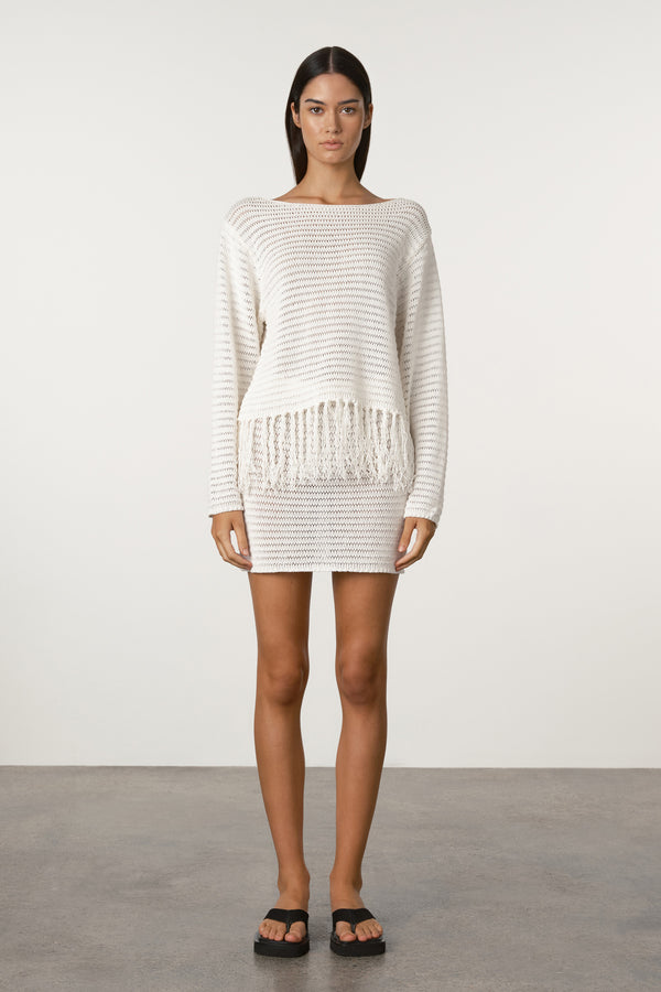 Crochet Knit Mini Skirt - White