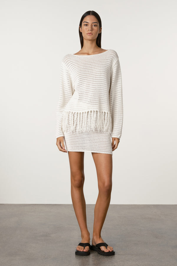 Crochet Knit Mini Skirt - White