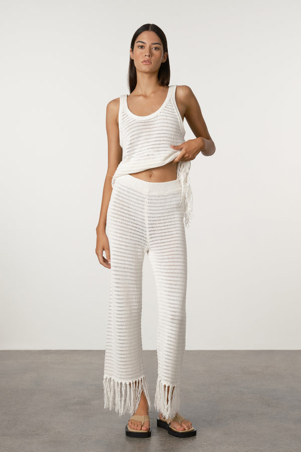 Crochet Knit Pant - White