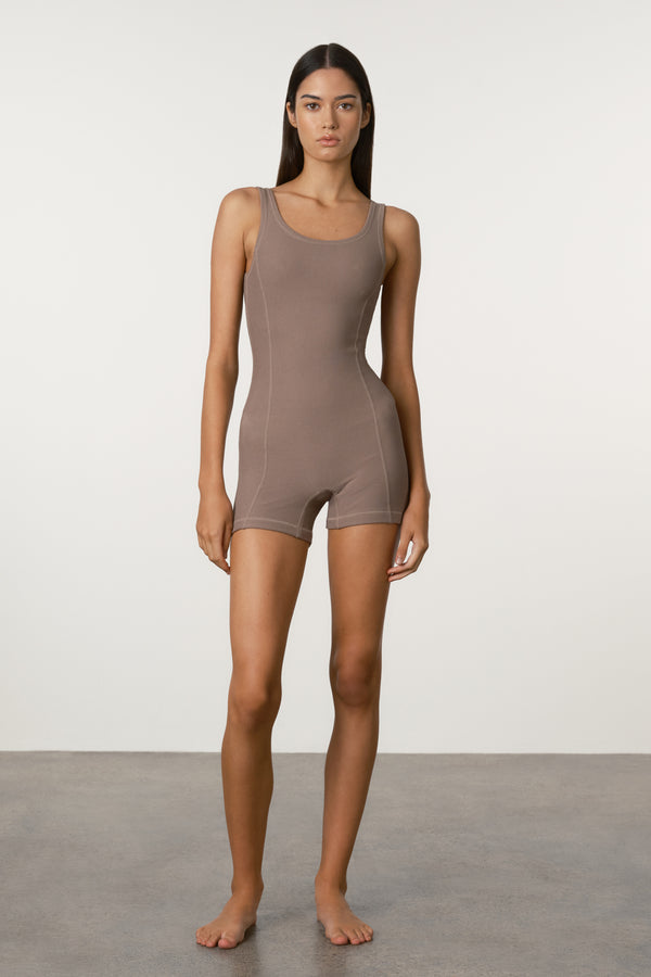 Waffle Panelled Bodysuit - Carob