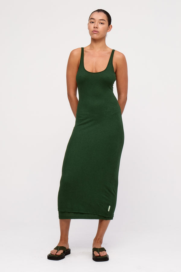 Rib Hemp Jersey Dress - Tallow Green