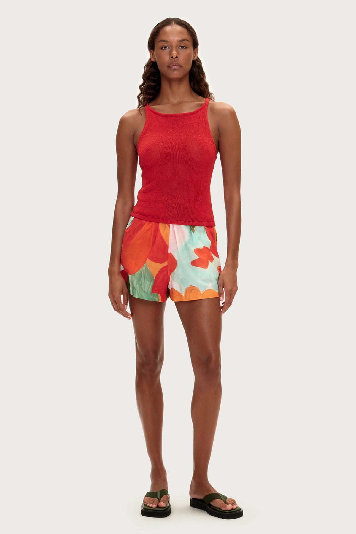 Textured Knit Tank - Red