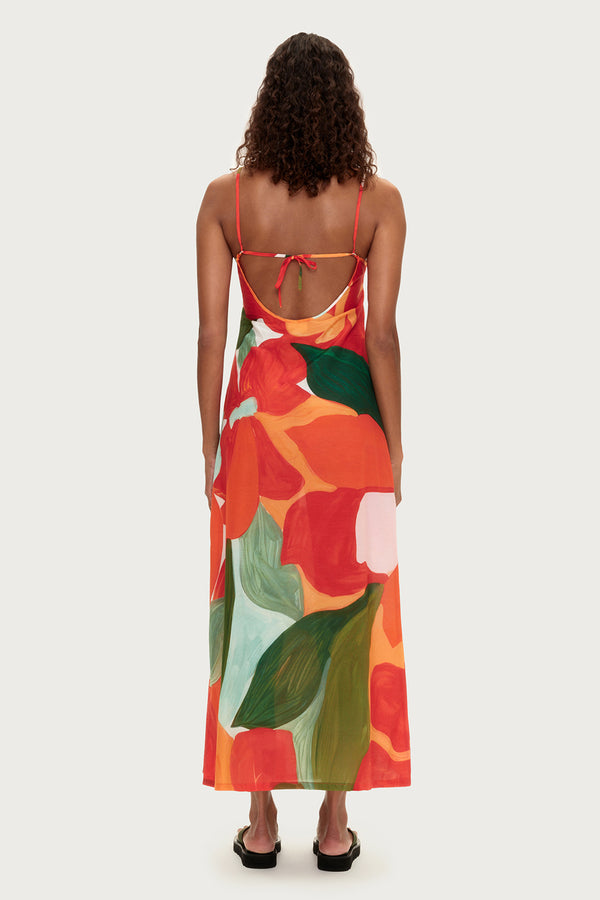 Cotton Silk Dress - Red Floral