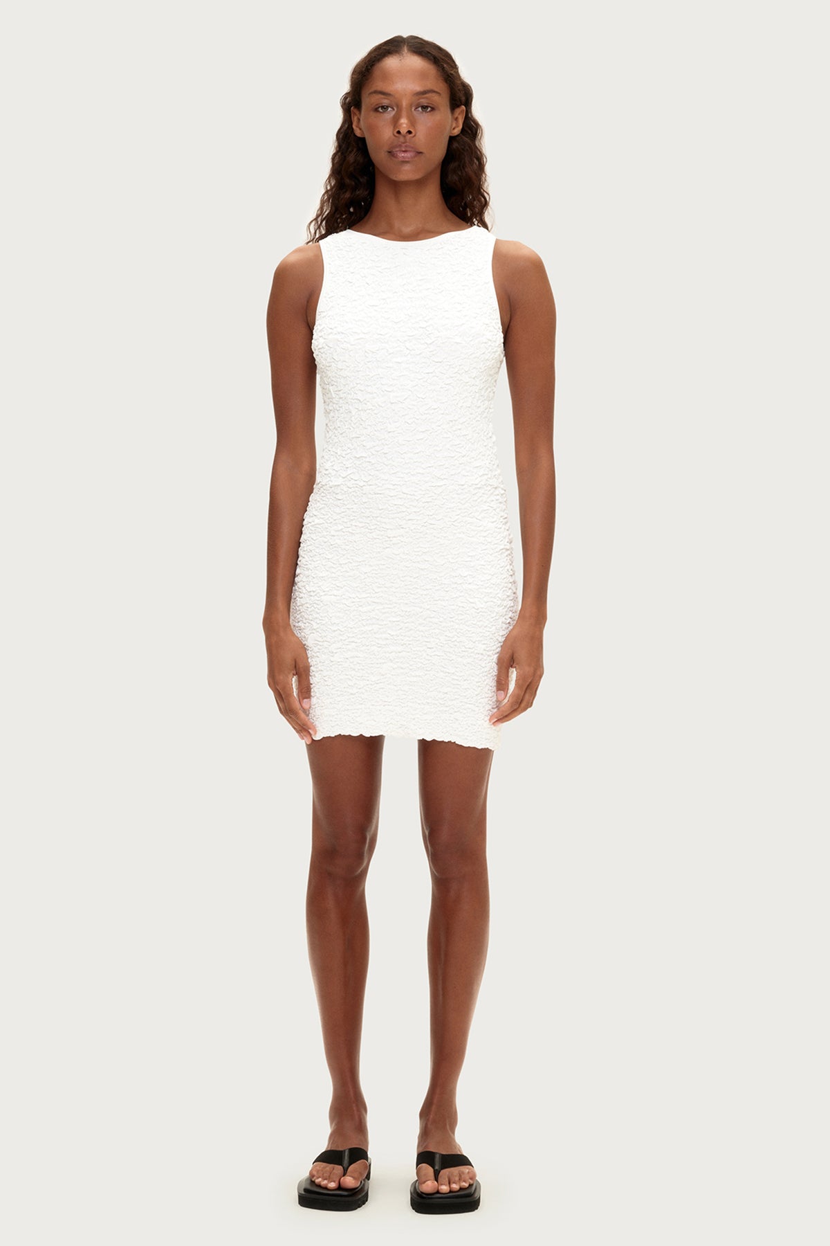 Crinkle Knit Mini Dress - White