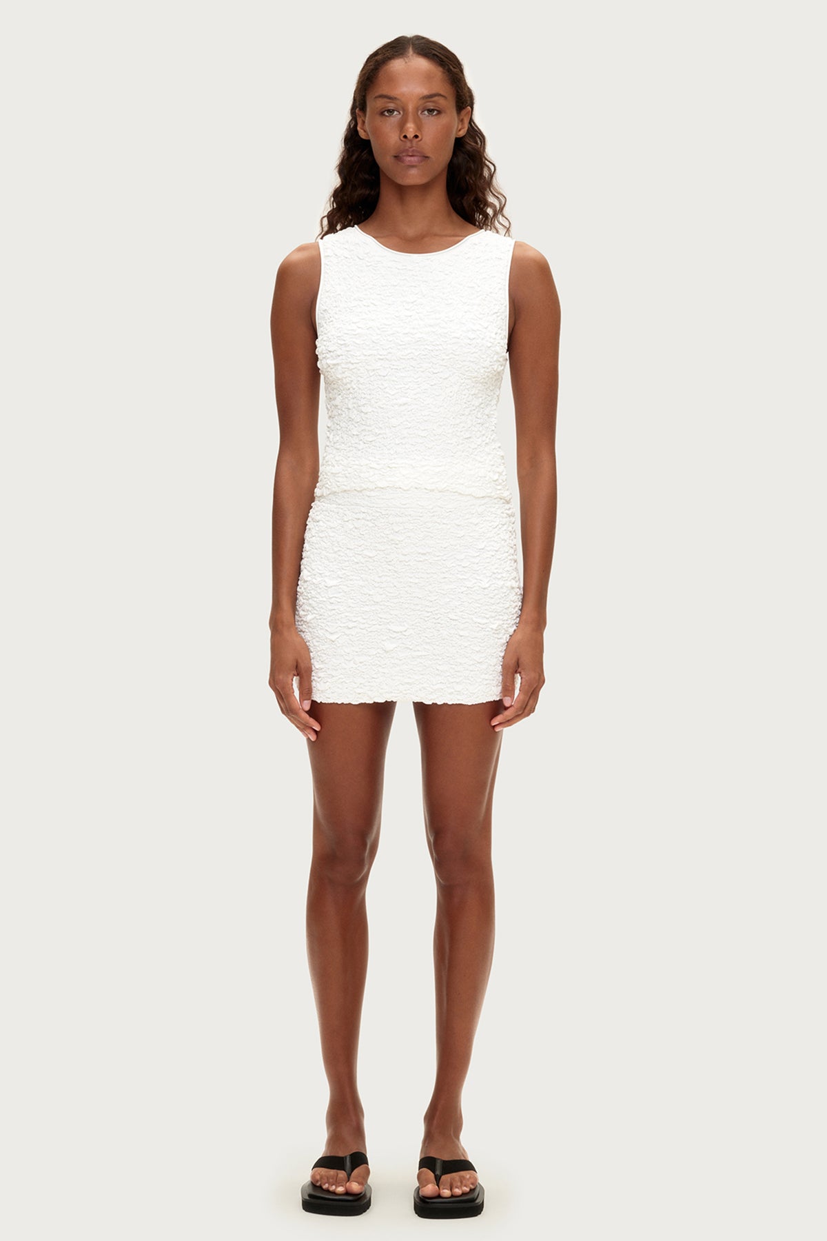 Crinkle Knit Tank - White
