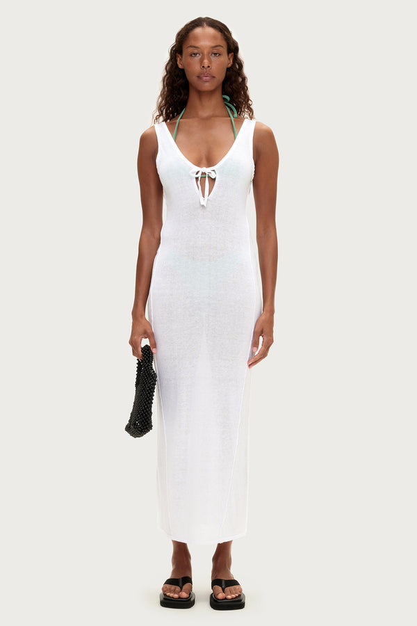 Panelled Knit Dress - White