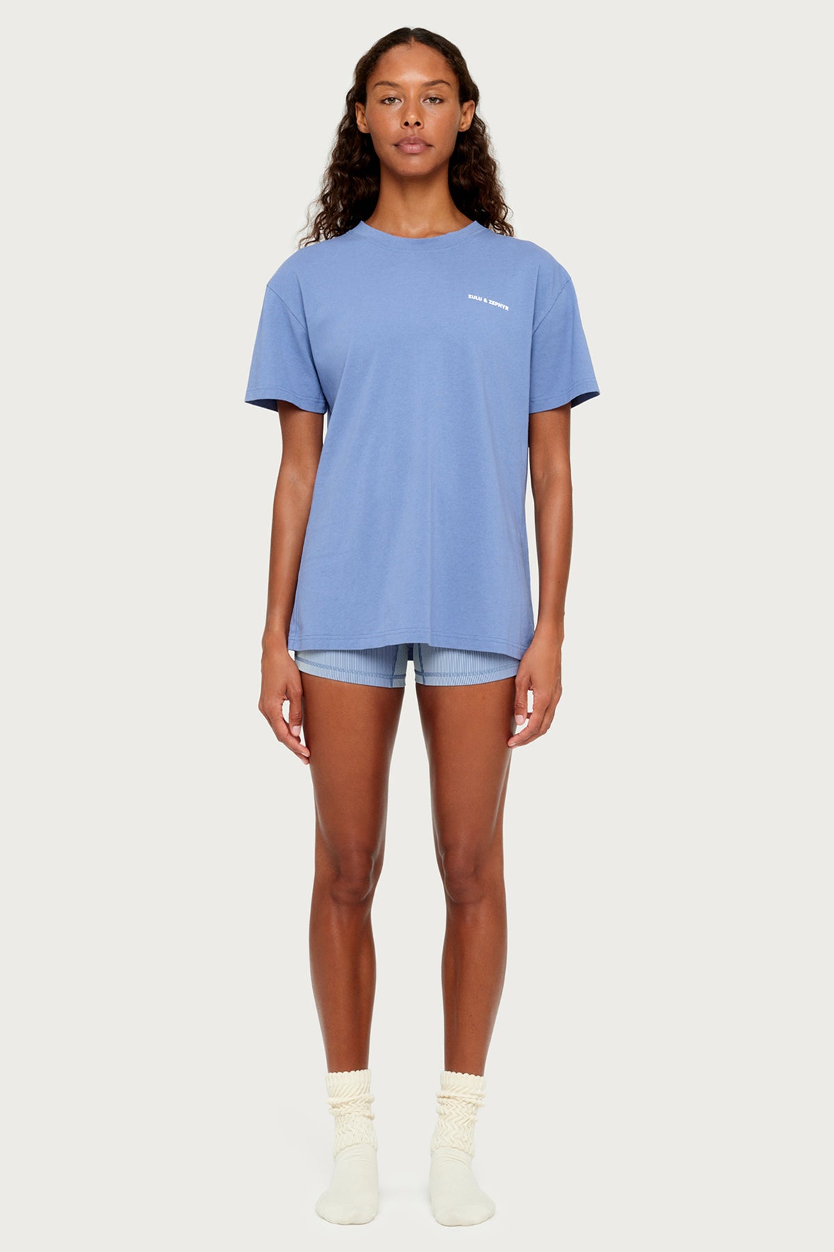 その他 salsation Round Neck T-Shirt Blue Denim Sport T Shirt - Denim Blue – Zulu & Zephyr