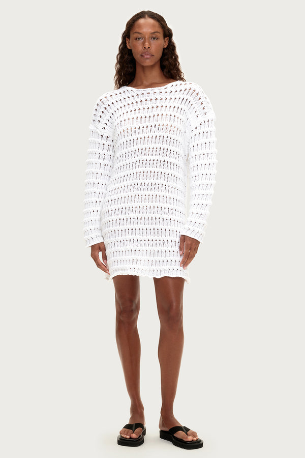 Crochet Knit Mini Dress - White Zulu & Zephyr Crochet Knit Mini Dress - White Zulu & Zephyr