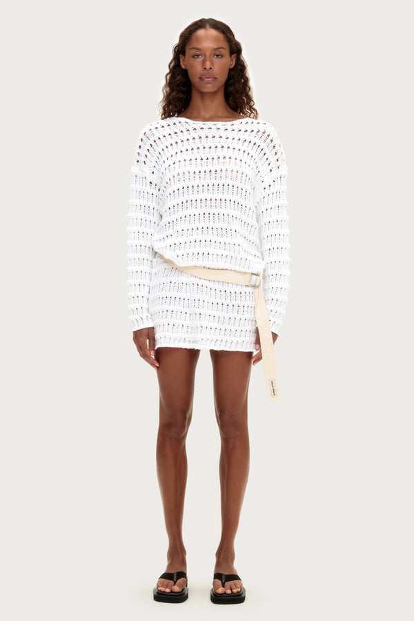 Crochet Knit Mini Dress - White