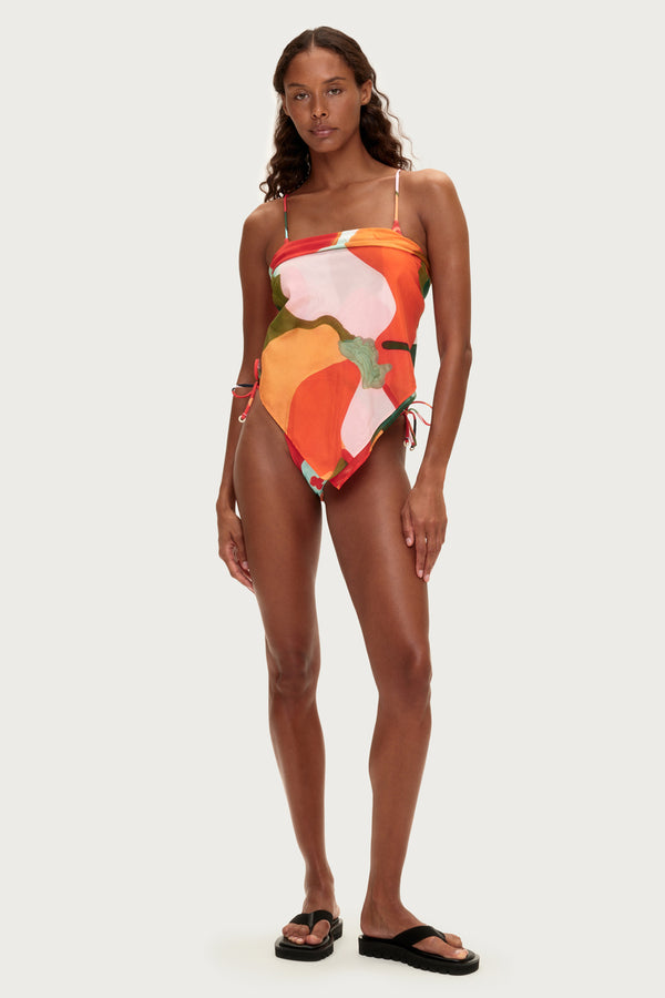 Cotton Silk Scarf - Red Floral