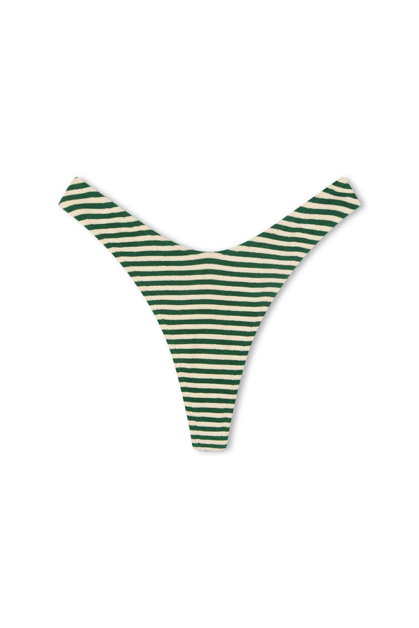 Towelling Thong Brief - Green Stripe