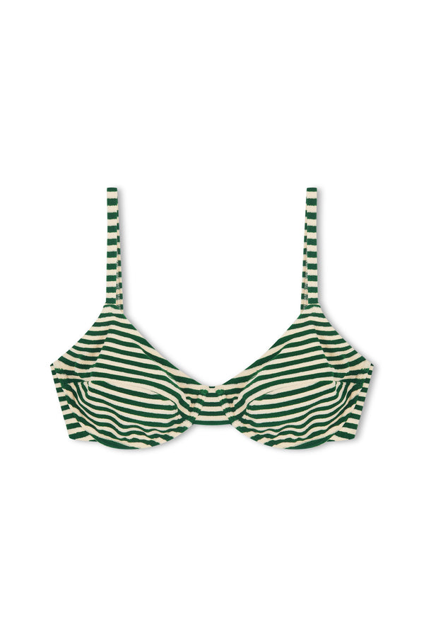 Towelling Balconette Bra Cup Top - Green Stripe