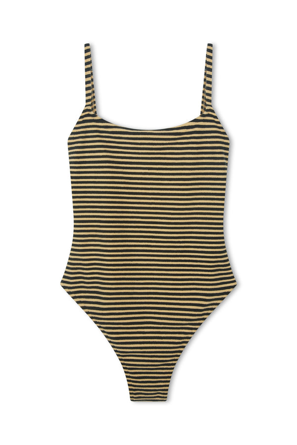 Towelling Simple One Piece - Black Stripe