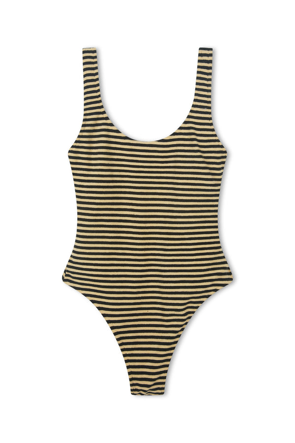 Towelling Scoop One Piece - Black Stripe