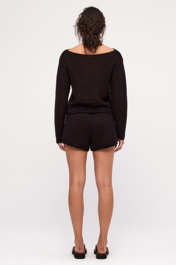 Cotton Lattice Knit Short - Black