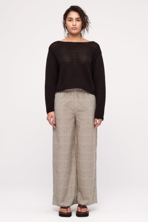 Cotton Lattice Knit Top - Black