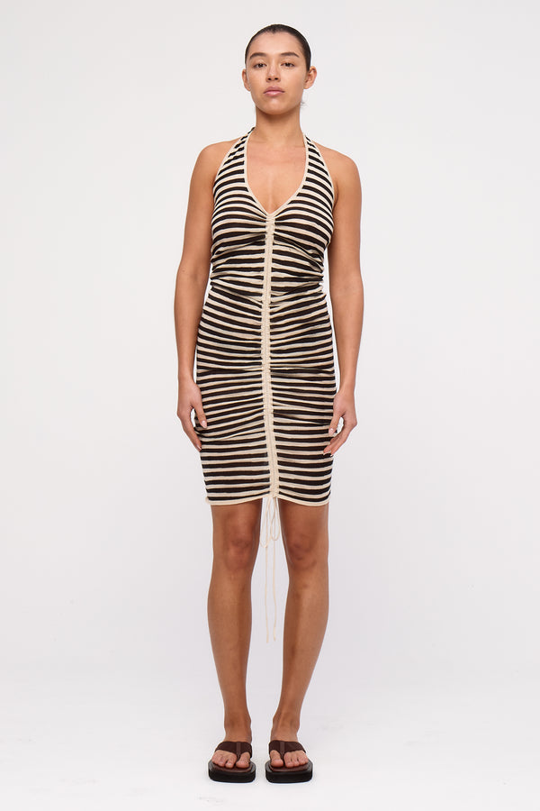 Halter Knit Dress - Black Stripe
