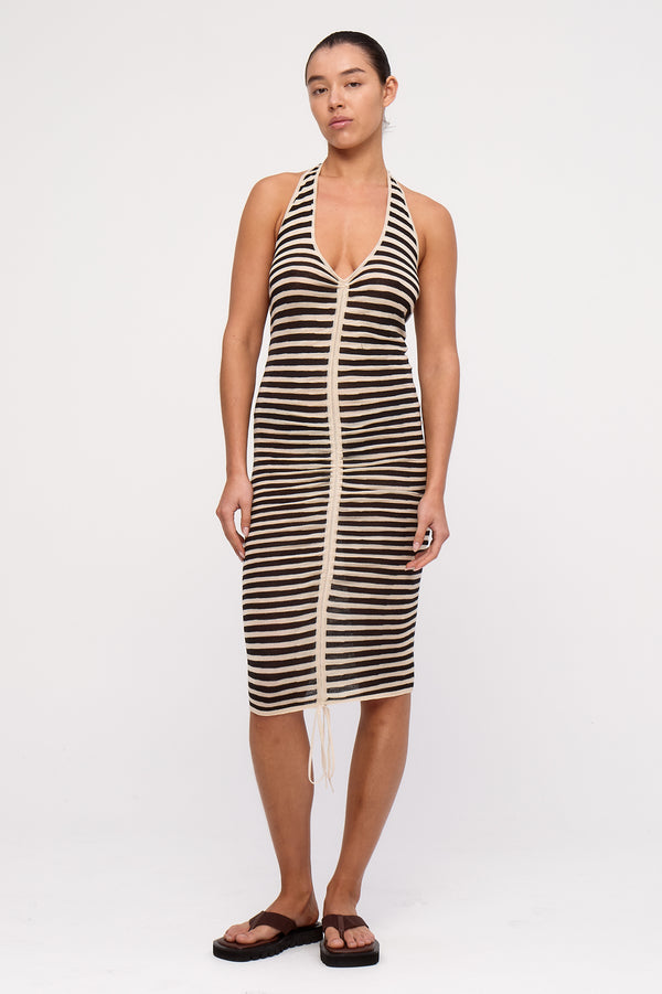 Halter Knit Dress - Black Stripe