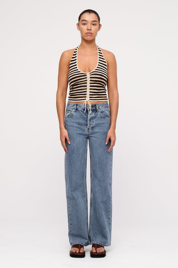 Halter Knit Top - Black Stripe