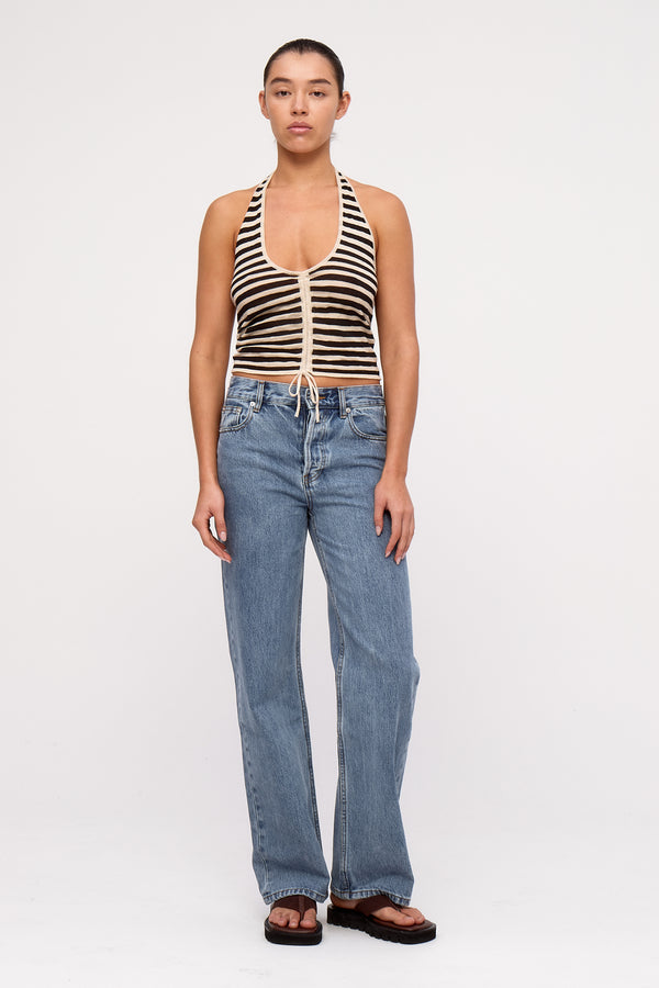 Halter Knit Top - Black Stripe