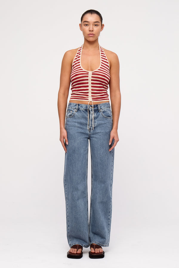 Halter Knit Top - Red Stripe