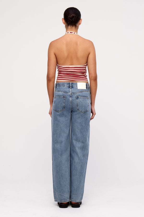 Halter Knit Top - Red Stripe