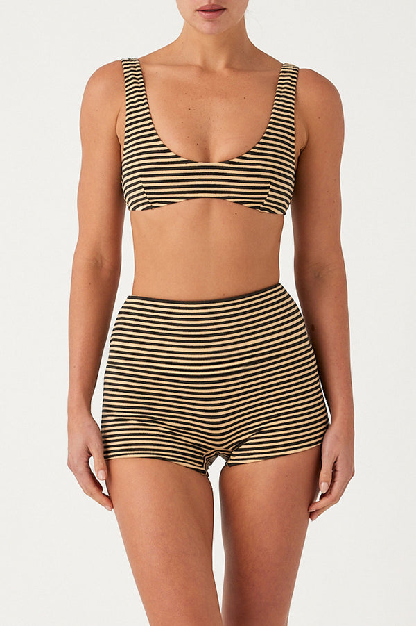 Towelling Scoop Bralette Top - Black Stripe
