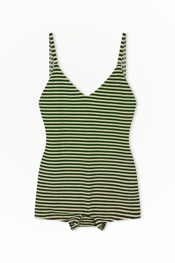 Towelling Bodysuit - Green Stripe