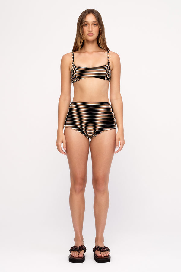 Towelling Cheeky Boy Short - Tan Stripe