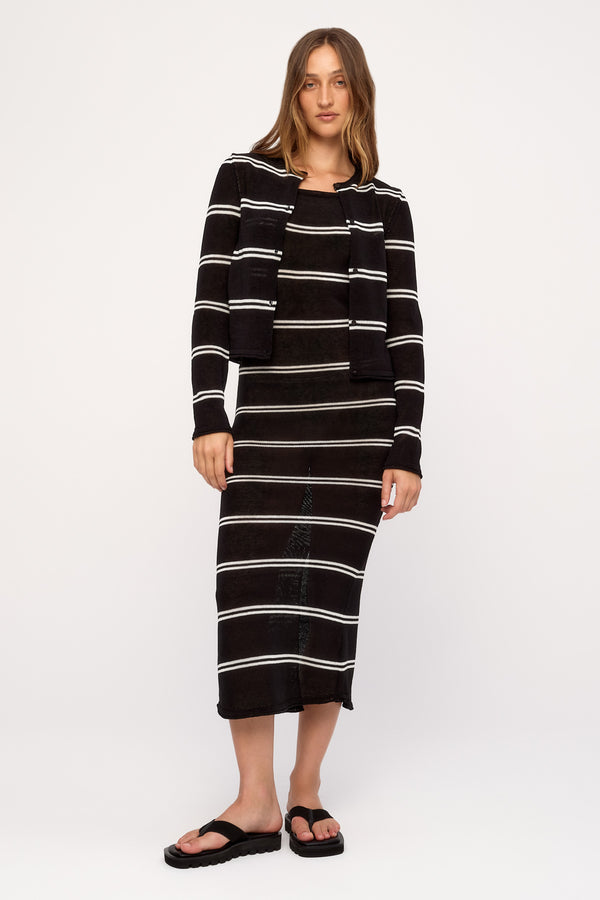 Textured Knit Cardigan - Black Stripe