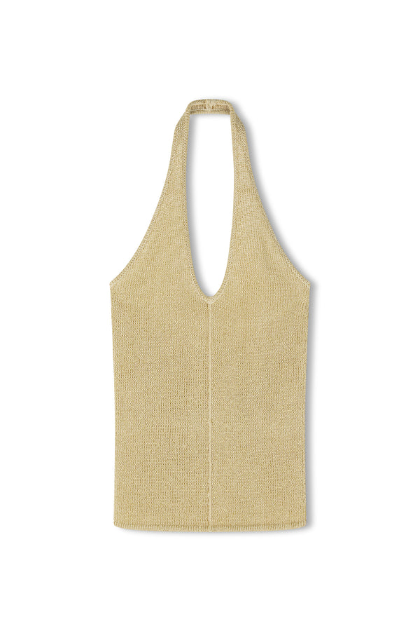 La Isla Lurex Knit Halter Top - Gold