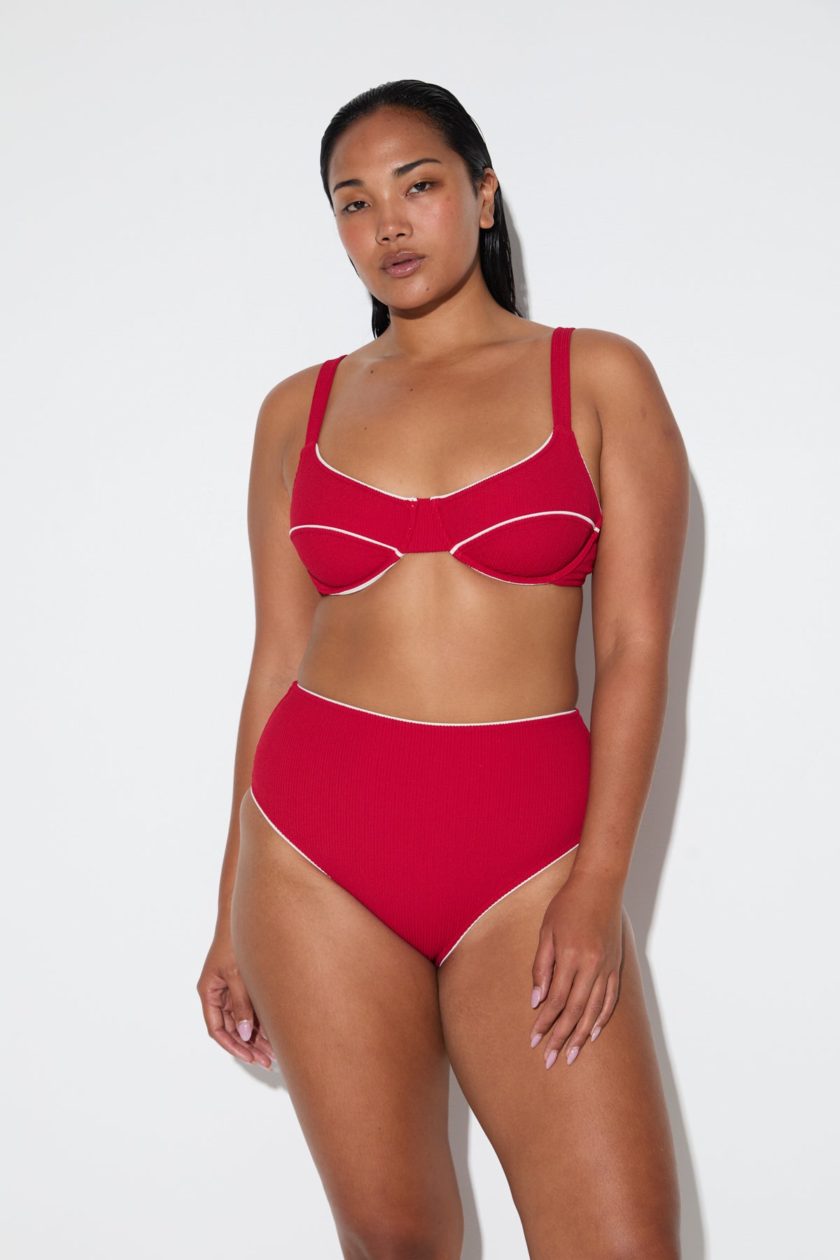 Crinkle Adjustable Bra Cup Top - Cherry Red