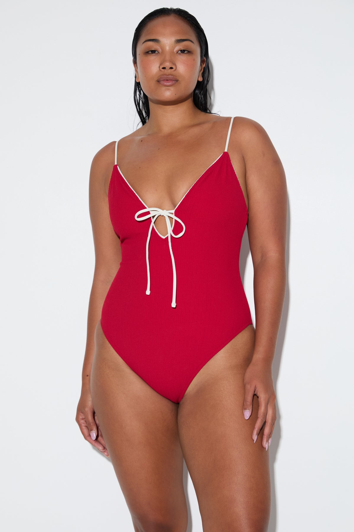 Crinkle Tie One Piece - Cherry Red