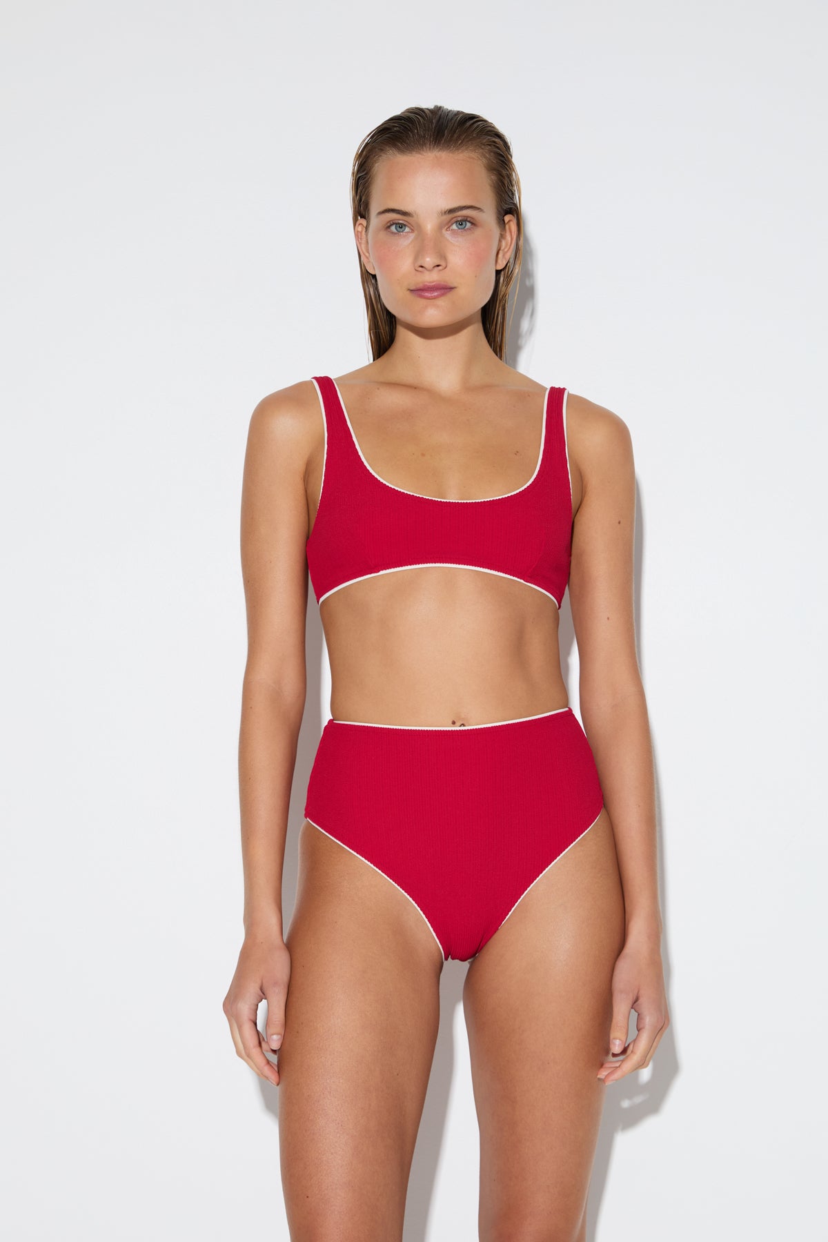 Crinkle Scoop Bralette Top - Cherry Red