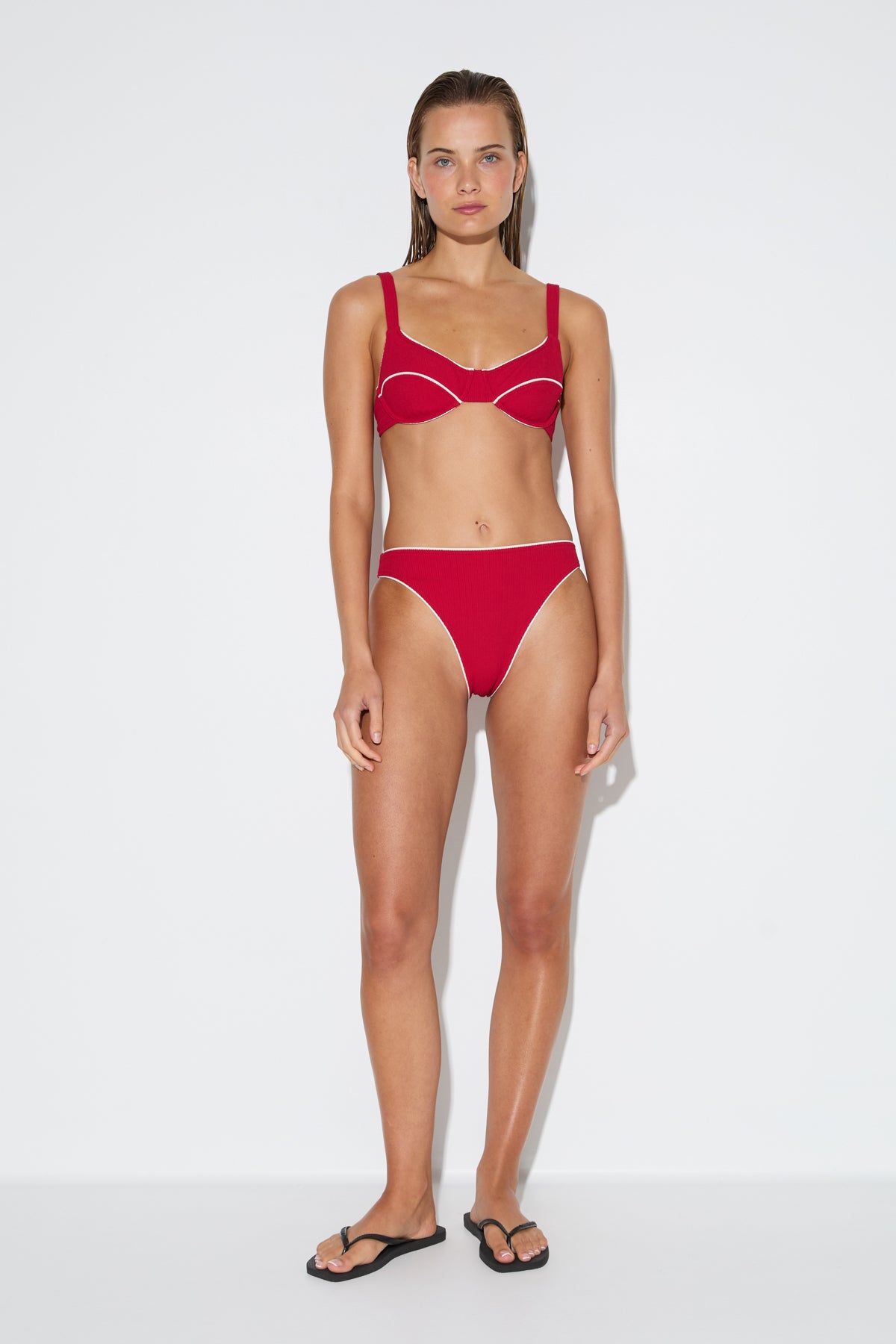 Crinkle Adjustable Bra Cup Top - Cherry Red