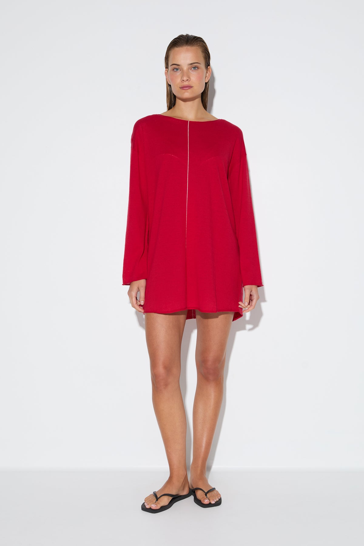 Soft Contrast Mini Dress - Cherry Red