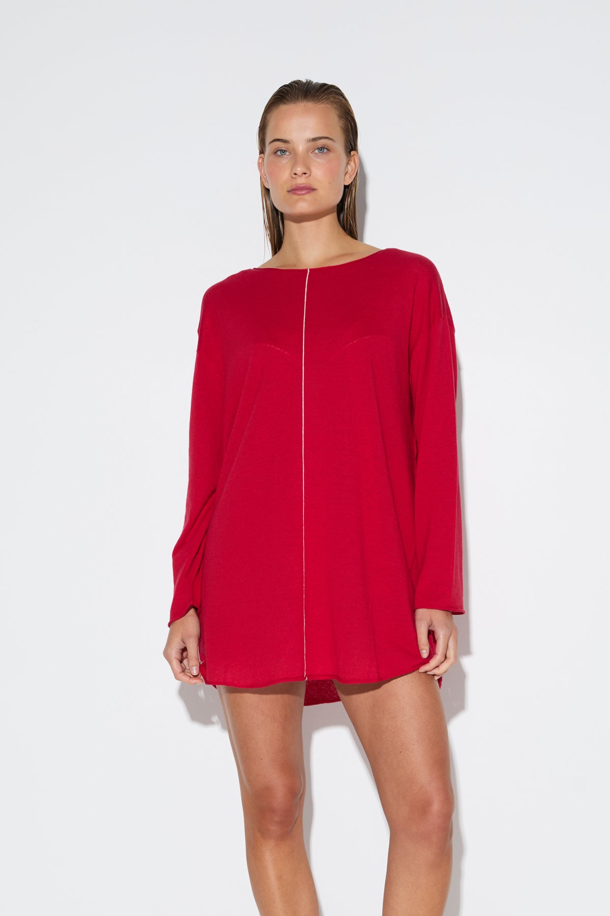 Soft Contrast Mini Dress - Cherry Red